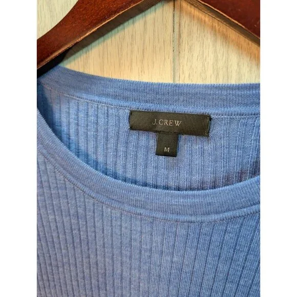 J. Crew Size Medium Blue Ribbed 100% Merino Wool Sweater Slim Fit Thin - Picture 3 of 7